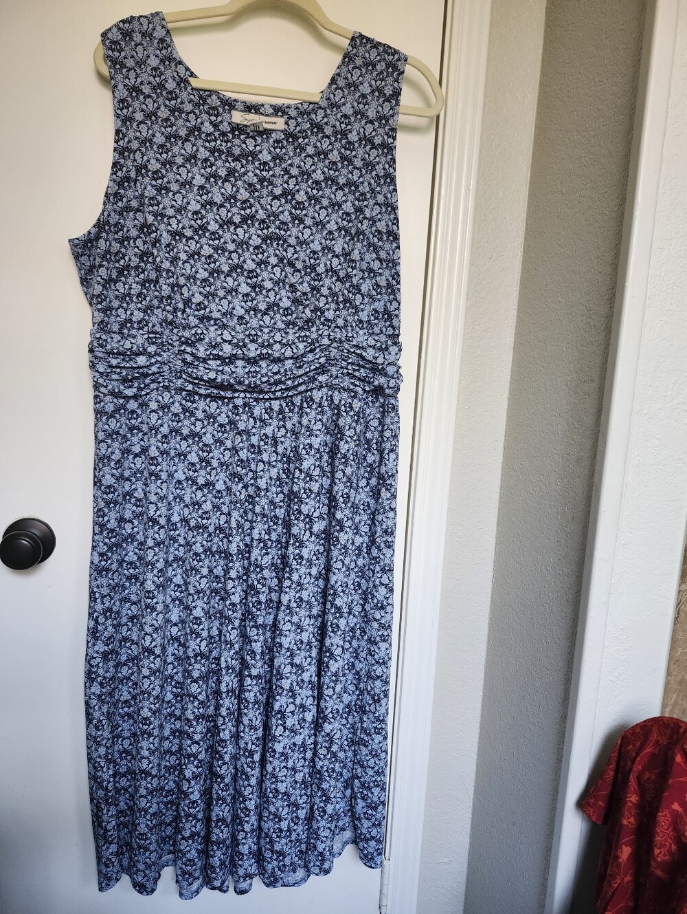 Light Blue Floral-Print Midi Dress — Soft Stretch Fabric